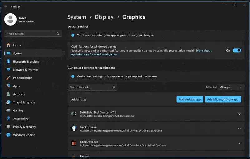 How to add iw4x.exe to Windows Graphics settings
